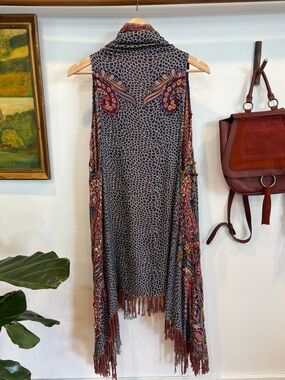 Boho Paisley Tapestry Vest Fringe Open Front Festival Layer